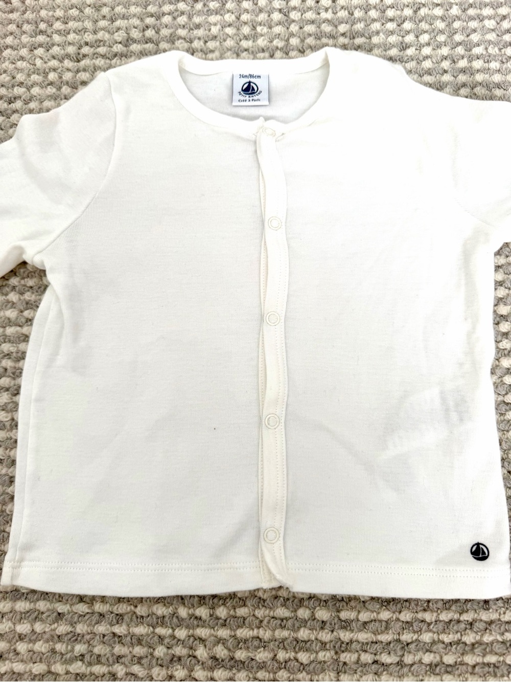 Petit Bateau White Snap-Front Cardigan | 24 Months | 100% Cotton |